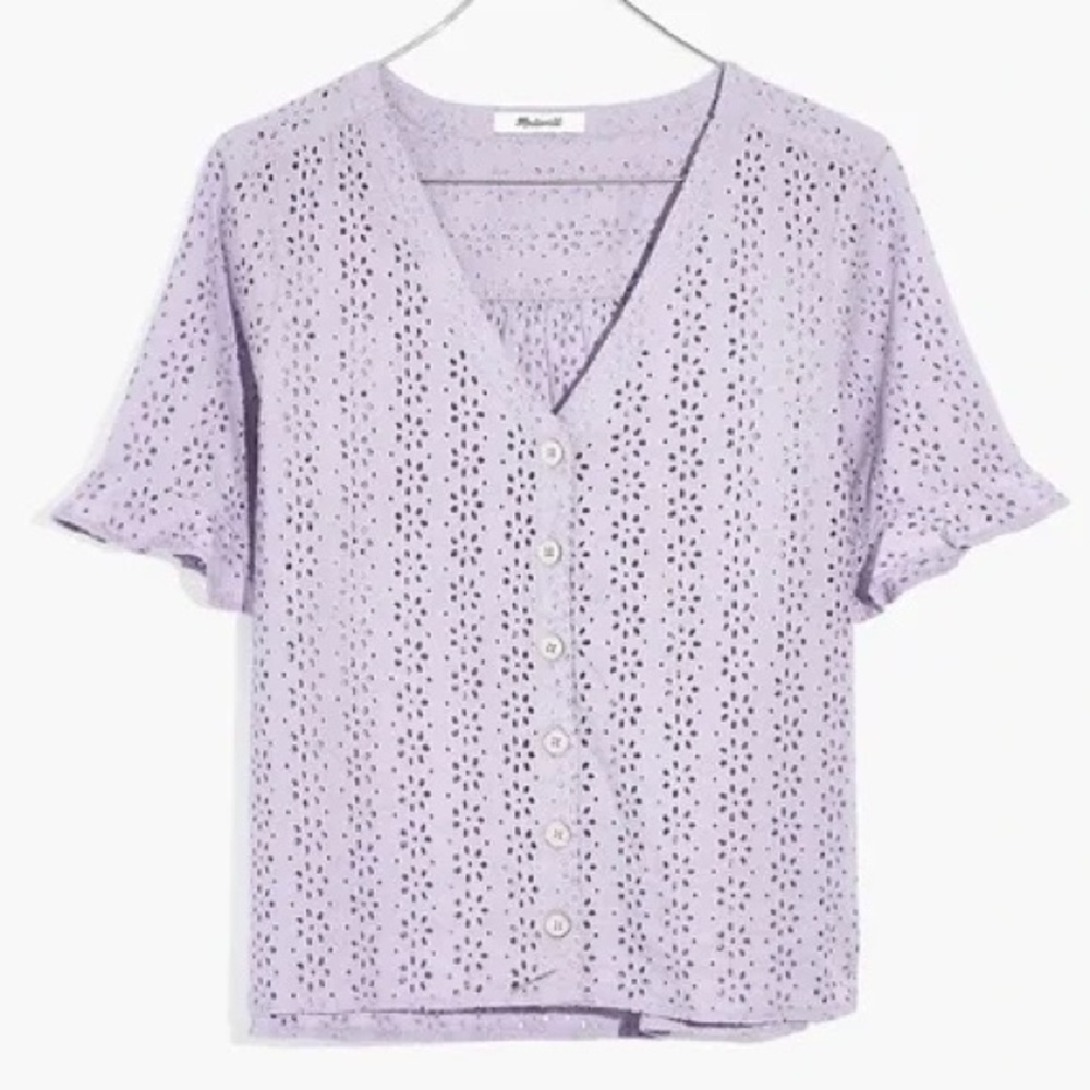 Madewell Eyelet Village Ruffle-Sleeve Shirt medium